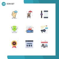 Piktogrammsatz aus 9 einfachen flachen Farben der Diagrammanalyse verbinden E-Mail-Kommunikation editierbare Vektordesign-Elemente vektor