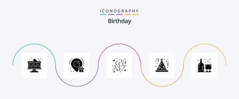 Geburtstags-Glyphe 5 Icon Pack inklusive Glas. Alkohol. zelebrieren. Hut. Feier vektor