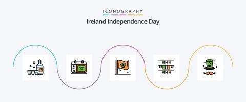 irland oberoende dag linje fylld platt 5 ikon packa Inklusive keps. irländsk. flagga. irland. flagga vektor