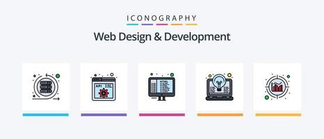 webb design och utveckling linje fylld 5 ikon packa Inklusive kodning. sprinta. koda. klunga. vig. kreativ ikoner design vektor