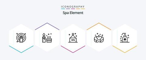 Spa-Element-Icon-Pack mit 25 Zeilen, einschließlich Seife. Reinigung. Zeichen. abwischen. hygienisch vektor