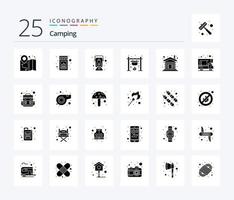 Camping 25 solides Glyphen-Icon-Pack inklusive Holz. Feuer. Laterne. Koch. Lagerfeuer vektor