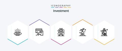 Investition 25-Zeilen-Icon-Pack inklusive Glas. Unternehmen. Finanzen. Banken. Wachstum vektor