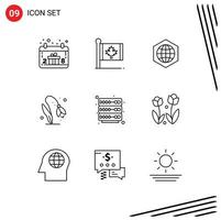 Stock Vector Icon Pack mit 9 Zeilenzeichen und Symbolen für das Hosting von Naturahorn-Blumeninternet-editierbaren Vektordesign-Elementen