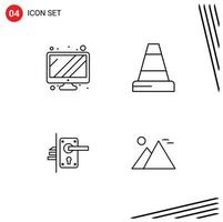 4 universelle Linienzeichen Symbole von Monitor Schlüssellochkegelschloss Ägypten editierbare Vektordesign-Elemente vektor