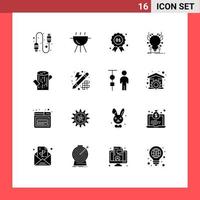 Gruppe von 16 soliden Glyphen Zeichen und Symbolen für bearbeitbare Vektordesign-Elemente für App-Spinnen in Holzstammqualität vektor
