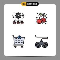 Piktogrammsatz aus 4 einfachen, gefüllten, flachen Farben der Hierarchie, Einkaufswagen, Kirschen, Obstgerät, editierbare Vektordesign-Elemente vektor