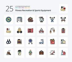 kondition rekreation och sporter Utrustning 25 linje fylld ikon packa Inklusive övervakning. kondition. spel. enhet. sport vektor