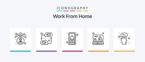 Work from Home Line 5 Icon Pack inklusive Arbeiter. Sofa. Blogger. Notizbuch. online. kreatives Symboldesign vektor