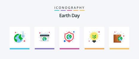 Earth Day Flat 5 Icon Pack inklusive Ökologie. habe gedacht. beschützen. die Glühbirne. Ökologie. kreatives Symboldesign vektor