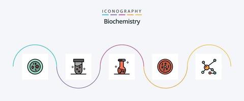 Biochemie-Linie gefülltes flaches 5-Icon-Pack einschließlich Atom. Petri. Biochemie. Gericht. Chemie vektor