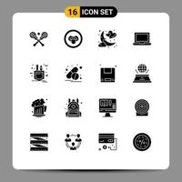 16 thematische Vektor-Solid-Glyphen und editierbare Symbole von Pocket Macbook Date Laptop romantische editierbare Vektordesign-Elemente vektor