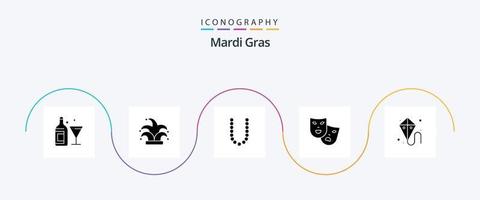 mardi gras glyf 5 ikon packa Inklusive drake. mardi gräs. tillbehör. teater. masker vektor