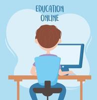 online-utbildning, student sitter i stol studie med dator bakifrån vektor