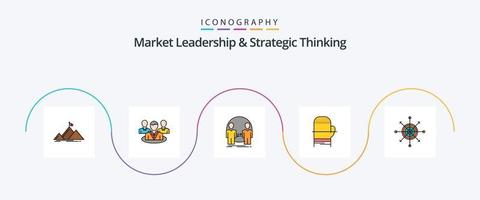 marknadsföra ledarskap och strategisk tänkande linje fylld platt 5 ikon packa Inklusive värma. handske. skvaller. duplicera. användare vektor