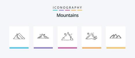 Berge Linie 5 Icon Pack inklusive Hügel. Berg. Natur. Szene. Natur. kreatives Symboldesign vektor