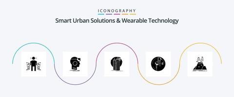 Smart Urban Solutions und Wearable Technology Glyph 5 Icon Pack inklusive Ohr. Konzern. Wirklichkeit. Satellit. intelligente Stadt vektor