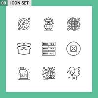 Stock Vector Icon Pack mit 9 Zeilenzeichen und Symbolen für Server-Backup keltischer Knoten Produktbox editierbare Vektordesign-Elemente