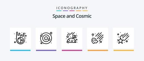 Space Line 5 Icon Pack inklusive Leerzeichen. Astronaut. Flamme. Platz. Asteroid. kreatives Symboldesign vektor