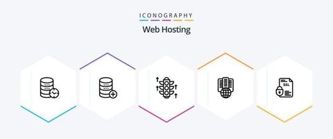 Webhosting-Icon-Paket mit 25 Zeilen, einschließlich Hosting. Server. Server . hell . vektor