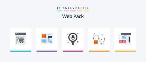 Web Pack Flat 5 Icon Pack inklusive Web. Kodierung. Suche. Design. kreativ. kreatives Symboldesign vektor