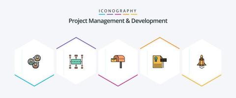 Projektmanagement und -entwicklung 25 gefüllte Linien-Icon-Packs einschließlich Kies. Jahrgang. modern. Versteigerung . Briefkasten vektor