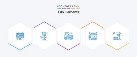 City Elements 25 blaues Icon Pack inklusive Park. Bank. Krankenwagen. Aufhören vektor