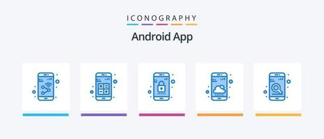 android app blå 5 ikon packa Inklusive väder app. smartphone. kalkylator. telefon. mobil. kreativ ikoner design vektor