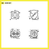 4 Benutzeroberflächen-Line-Pack mit modernen Zeichen und Symbolen des Board-Shield-Plugs überprüfen hardwarebearbeitbare Vektordesign-Elemente vektor