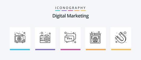 digital marknadsföring linje 5 ikon packa Inklusive aning. video. varumärke. uppkopplad video. webbläsare. kreativ ikoner design vektor