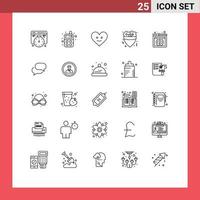 Stock Vector Icon Pack mit 25 Zeilenzeichen und Symbolen für Chat-Browser Happy Web Crêpe editierbare Vektordesign-Elemente