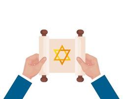 Hände heben jüdischen goldenen Stern Chanukka in Patchment vektor