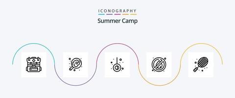 Summer Camp Line 5 Icon Pack inklusive . Sport. Pendel. Rakete. Camping vektor