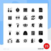 25 universelle solide Glyphenzeichen Symbole des Dokumenten-Venture-Girl-Geldberichts editierbare Vektordesign-Elemente vektor