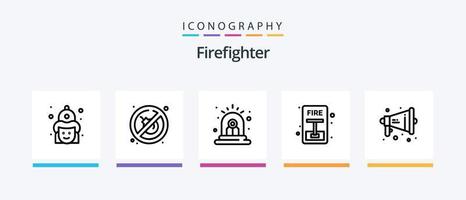 Firefighter Line 5 Icon Pack inklusive Ort. Feuer. Feuer. Spiel. Camping. kreatives Symboldesign vektor