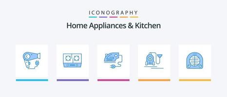 Hem apparater och kök blå 5 ikon packa Inklusive värmare. kabel. elektrisk. hotell. Vakuum. kreativ ikoner design vektor