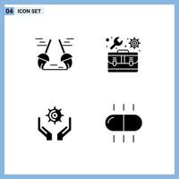 Solides Glyphenpaket mit 4 universellen Symbolen der Besen-Zahnrad-Sweep-Toolbox enthält bearbeitbare Vektordesign-Elemente vektor