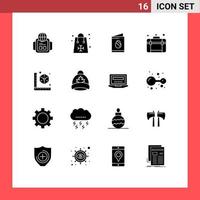 Gruppe von 16 soliden Glyphen Zeichen und Symbolen für bearbeitbare Vektordesign-Elemente für Gadget-Webkarten-Reisetaschen vektor