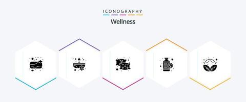 Wellness-Symbolpaket mit 25 Glyphen, einschließlich Spa. Blätter. Kopfkissen. Empfang. Herz vektor