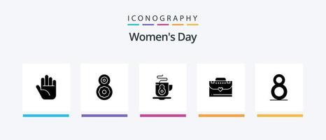 Womens Day Glyph 5 Icon Pack inklusive Aktentasche. Tag. Damen. Damen. heiß. kreatives Symboldesign vektor