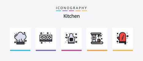 Kitchen Line gefüllt 5 Icon Pack inklusive . Platten. Werkzeug. Schüssel. kreatives Symboldesign vektor