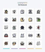 kreatives eid mubarak 25 zeilengefülltes symbolpaket wie heilig. Koran. Schleife. Muslim. Mond vektor