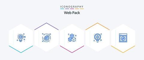 Web Pack 25 Blue Icon Pack inklusive Safari. Kompass. Kasten. Browser. Aufzeichnung vektor