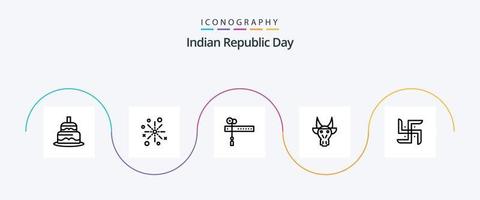 Indian Republic Day Line 5 Icon Pack inklusive Stier. Schmuck. Diwali. Flagge. Schnitt vektor