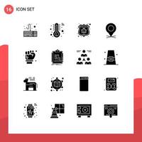 Solider Glyphensatz der mobilen Schnittstelle aus 16 Piktogrammen des Schraubenschlüsselarchitekten schützen die editierbaren Vektordesignelemente des Arbeitshandzeigers vektor