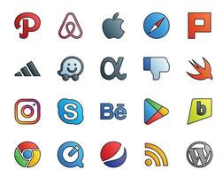 20 Social Media Icon Pack, einschließlich Brightkite Google Play App Net Behance Skype vektor