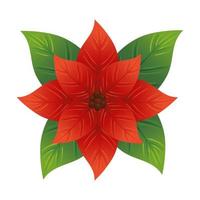 jul dekorativa blad med röd blomma vektor