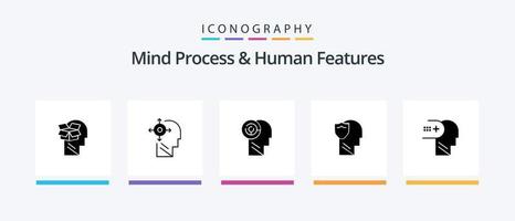 Mind Process und Human Features Glyph 5 Icon Pack inklusive Daten. männlich. Kopf. sicher. Ziel. kreatives Symboldesign vektor