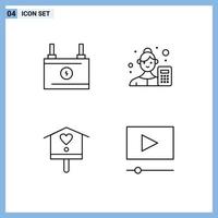 Stock Vector Icon Pack mit 4 Zeilen Zeichen und Symbolen für Akkumulator Bird Power Analyzer House editierbare Vektordesign-Elemente