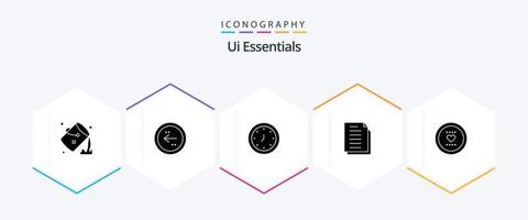 ui essentials 25 glyph icon pack inklusive dokumente. Kopieren. Richtung. Timer. Uhr vektor